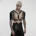 PUNK RAVE Men's Punk Skull Faux Leather Harness with Arm Guard