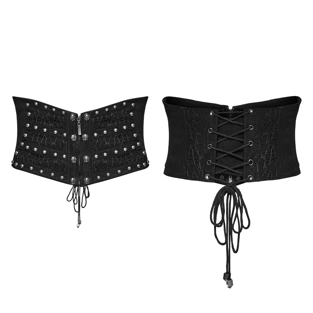 PUNK RAVE Men's Punk Skull Mesh Splice Lace-up Girdle