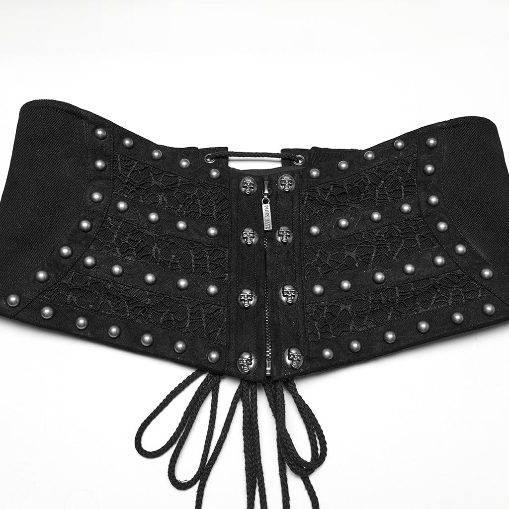 PUNK RAVE Men's Punk Skull Mesh Splice Lace-up Girdle