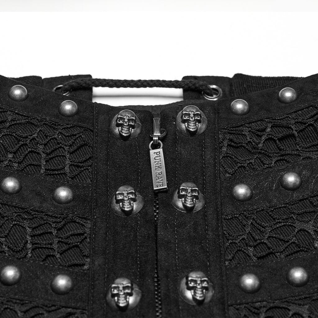 PUNK RAVE Men's Punk Skull Mesh Splice Lace-up Girdle