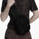 PUNK RAVE Men's Punk Skull Rivets Chained Crossbody Bag Black