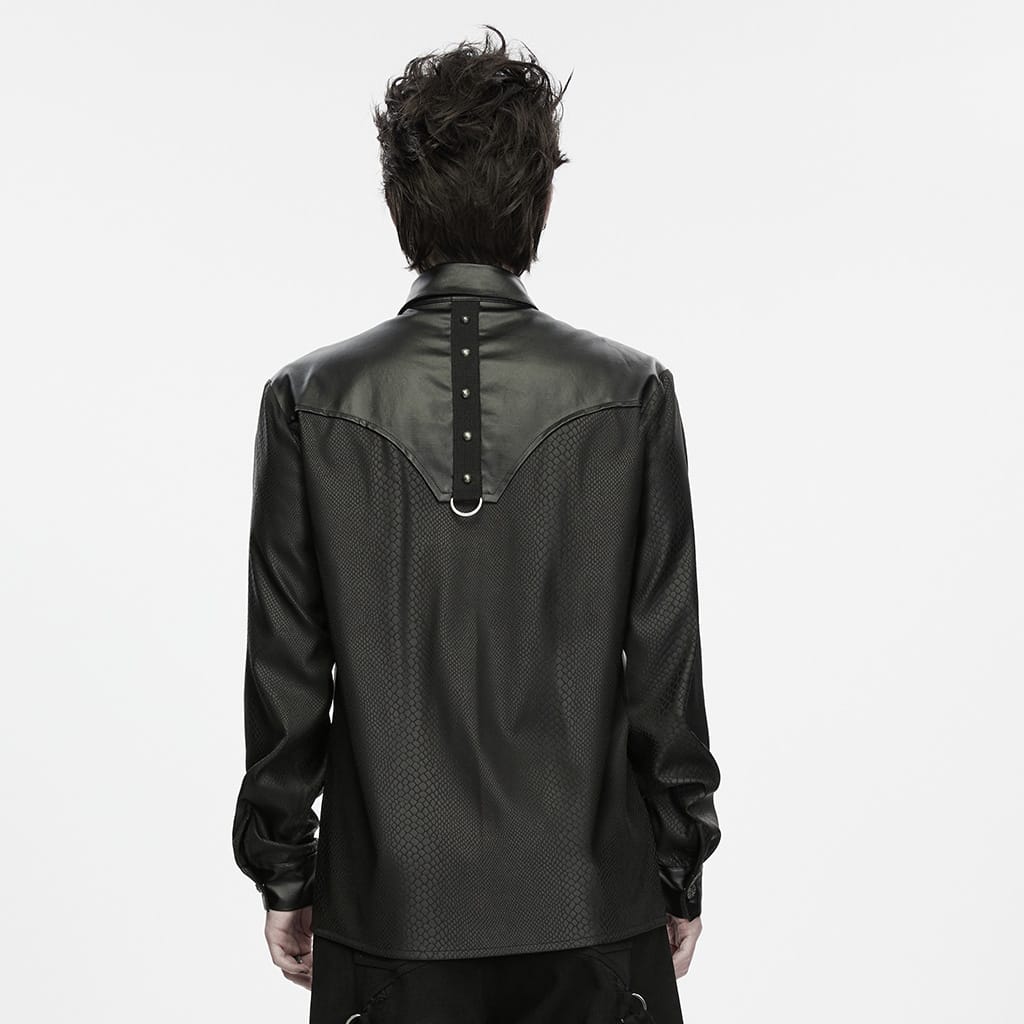 PUNK RAVE Men's Punk Snake Pattern Studded Turn-down Collar Long Sleeve Shirt