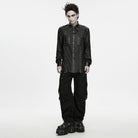 PUNK RAVE Men's Punk Snake Pattern Studded Turn-down Collar Long Sleeve Shirt