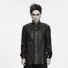 PUNK RAVE Men's Punk Snake Pattern Studded Turn-down Collar Long Sleeve Shirt