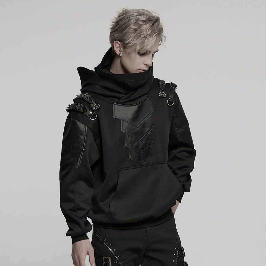 PUNK RAVE Men's Punk Stand Collar Armour Patched Hoodies