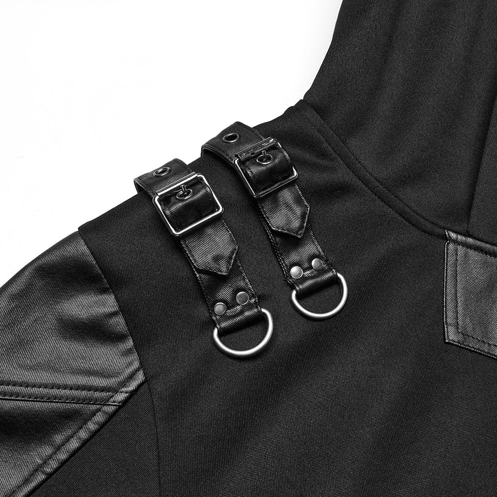 PUNK RAVE Men's Punk Stand Collar Armour Patched Hoodies