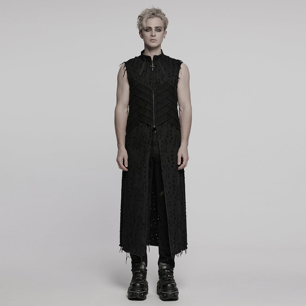PUNK RAVE Men's Punk Stand Collar Cross Distressed Vest