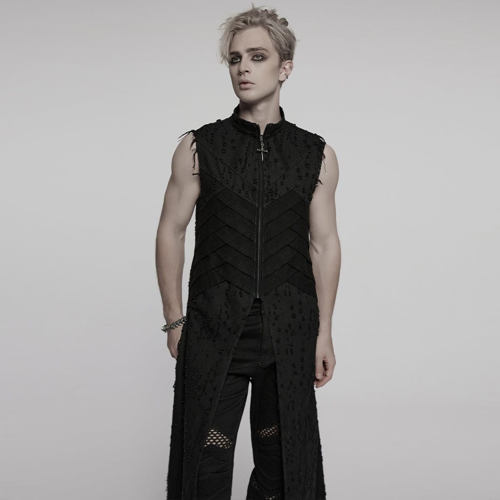 PUNK RAVE Men's Punk Stand Collar Cross Distressed Vest