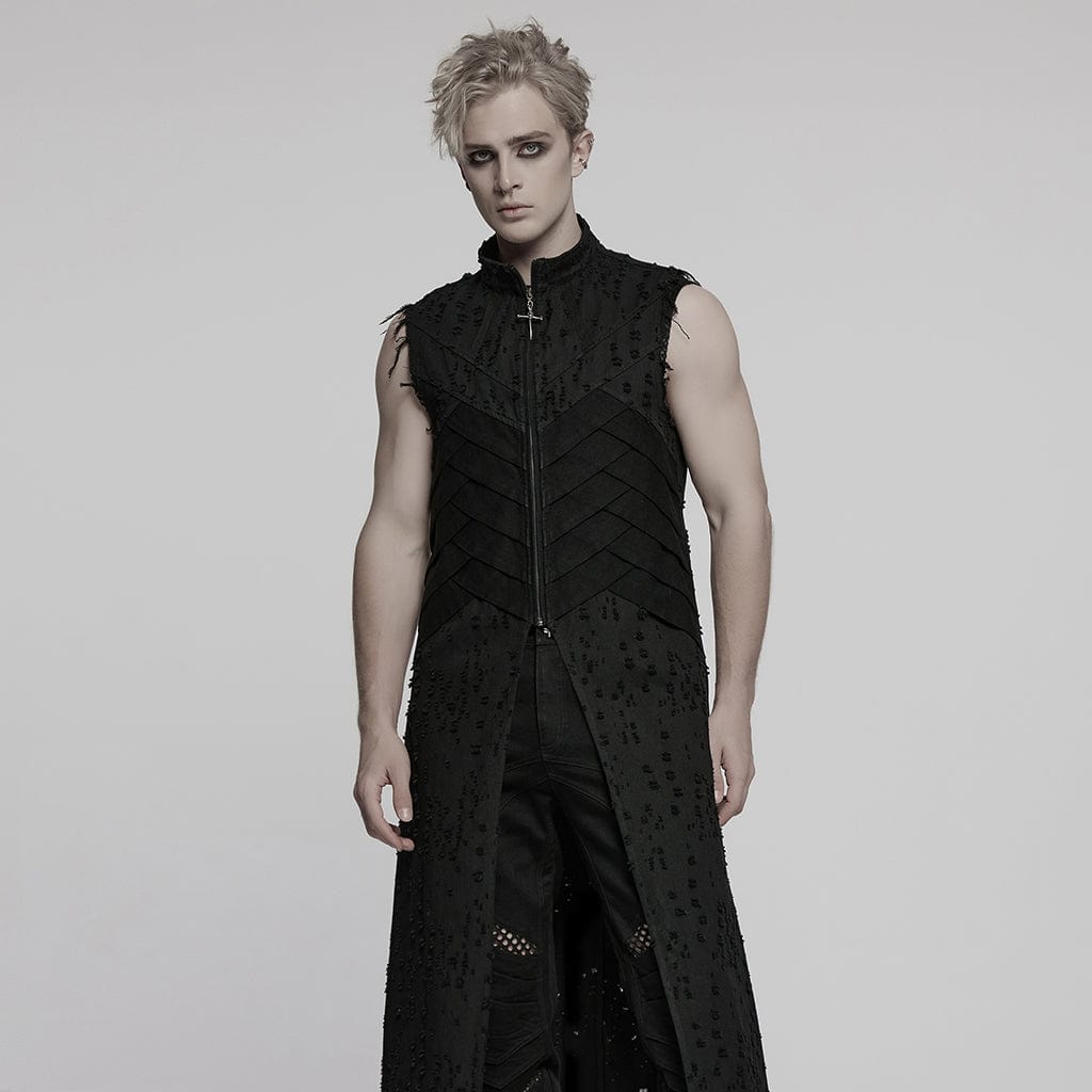 PUNK RAVE Men's Punk Stand Collar Cross Distressed Vest