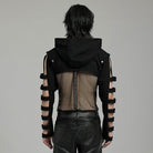 PUNK RAVE Men's Punk Stand Collar Cutout Jacket with Hood