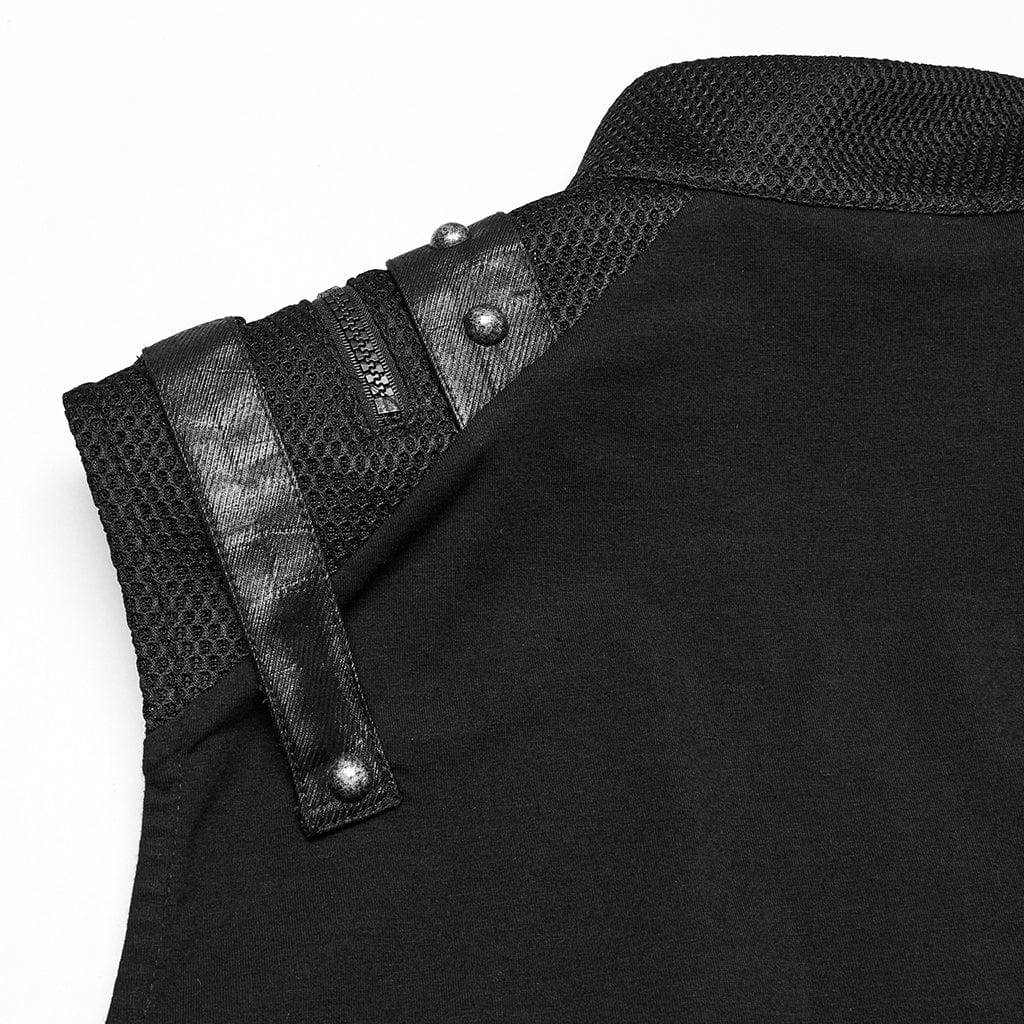 PUNK RAVE Men's Punk Stand Collar Mesh Splice Zipper Vest