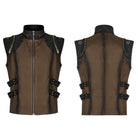 PUNK RAVE Men's Punk Stand Collar Strap Vest Coffee