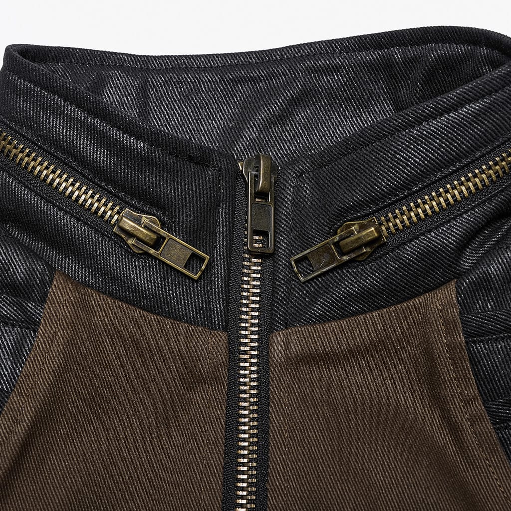 PUNK RAVE Men's Punk Stand Collar Strap Vest Coffee
