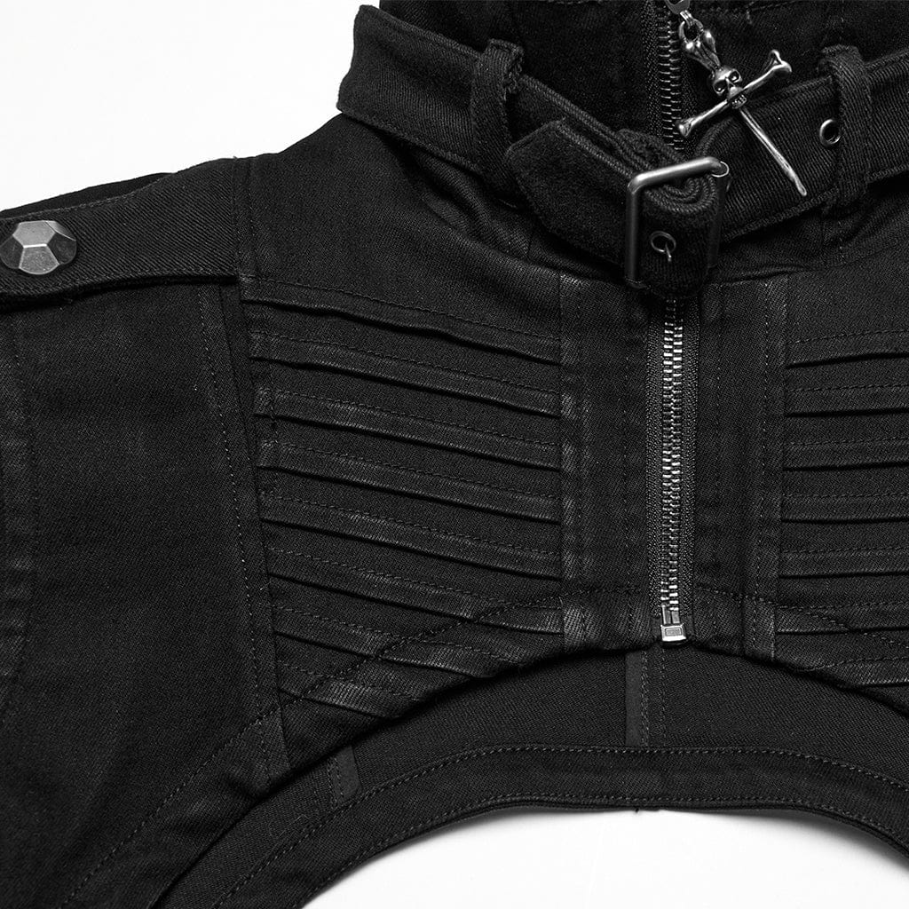 PUNK RAVE Men's Punk Stand Collar Studded Cape