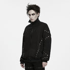 PUNK RAVE Men's Punk Stand Collar Zip‑up Eyelet Jacket