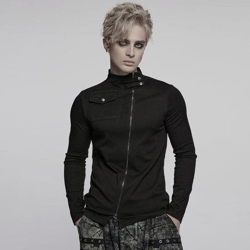PUNK RAVE Men's Punk Stand Collar Zipper Shirt