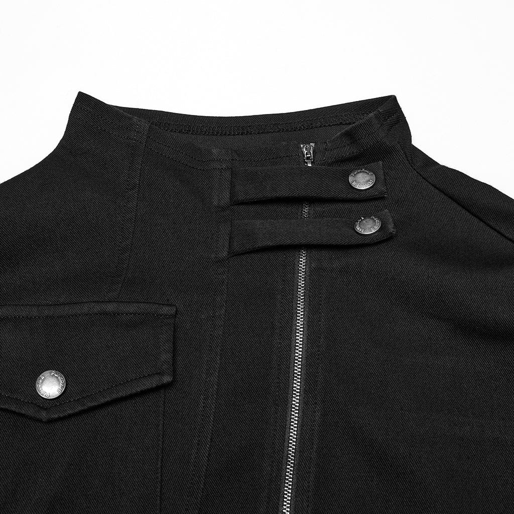 PUNK RAVE Men's Punk Stand Collar Zipper Shirt