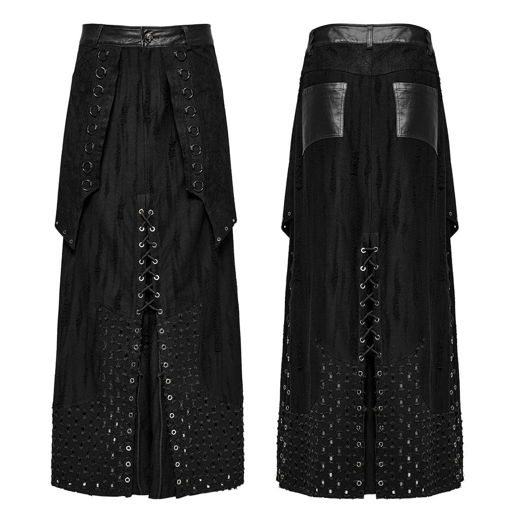 PUNK RAVE Men's Punk Strappy Eyelet Ripped Skirt