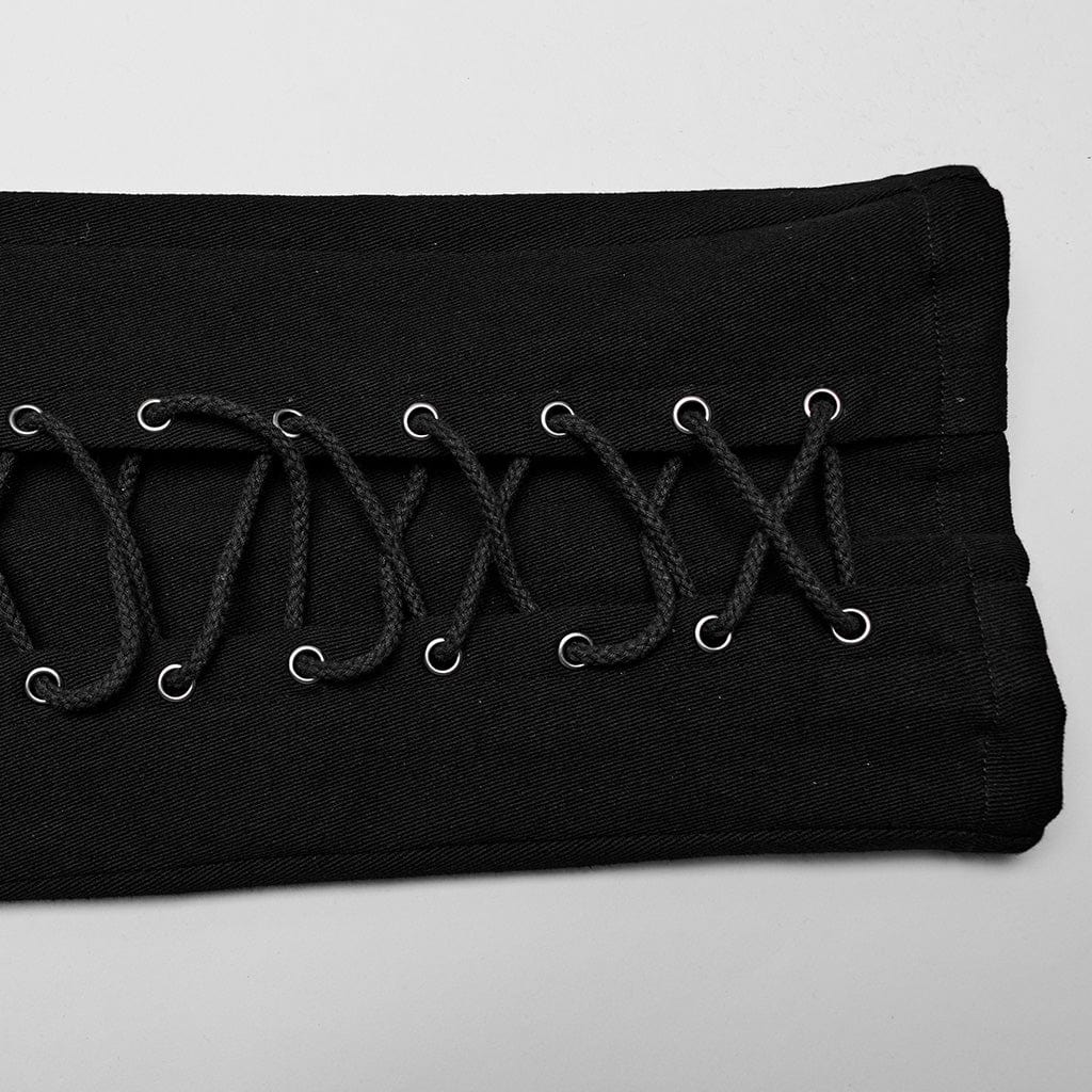 PUNK RAVE Men's Punk Strappy Faux Leather Splice Black Red Pants