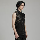 PUNK RAVE Men's Punk Strappy Mesh Splice Faux Leather Vest
