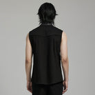 PUNK RAVE Men's Punk Strappy Mesh Splice Faux Leather Vest