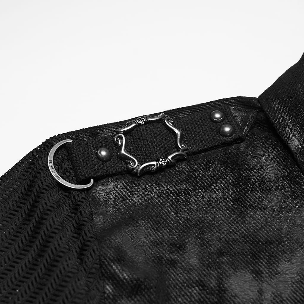 PUNK RAVE Men's Punk Strappy Patchwork Mesh Shirt