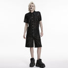 PUNK RAVE Men's Punk Strappy Patchwork Mesh Shirt