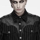 PUNK RAVE Men's Punk Striped Collared Patchwork Long Sleeve Shirt