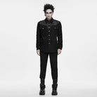 PUNK RAVE Men's Punk Striped Collared Patchwork Long Sleeve Shirt