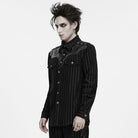 PUNK RAVE Men's Punk Striped Collared Patchwork Long Sleeve Shirt