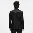 PUNK RAVE Men's Punk Striped Collared Patchwork Long Sleeve Shirt
