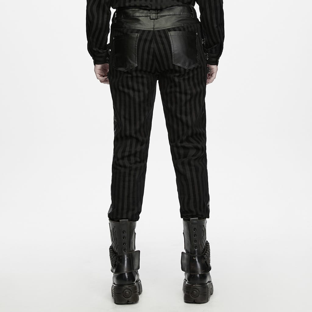 PUNK RAVE Men's Punk Striped Patchwork Pants