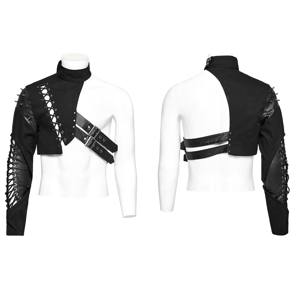 PUNK RAVE Men's Punk Studded Buckles Faux Leather Harness