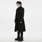 PUNK RAVE Men's Punk Studded Chain Lapel Long Jacket