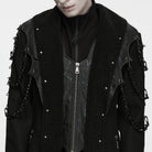 PUNK RAVE Men's Punk Studded Chain Lapel Long Jacket