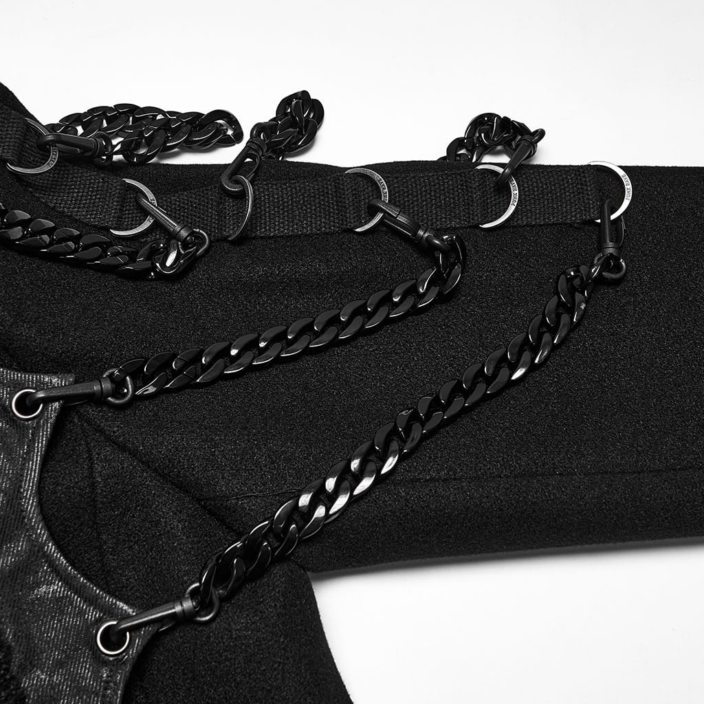 PUNK RAVE Men's Punk Studded Chain Lapel Long Jacket