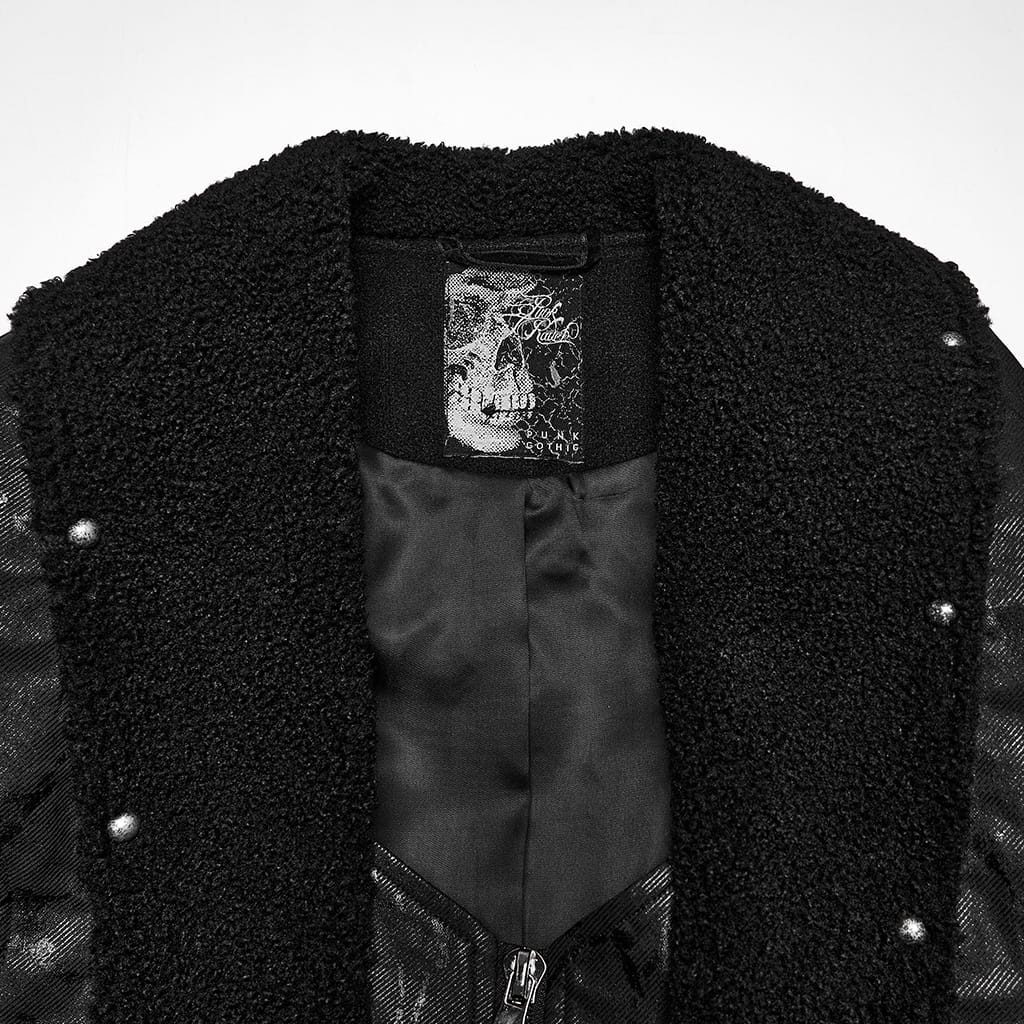 PUNK RAVE Men's Punk Studded Chain Lapel Long Jacket