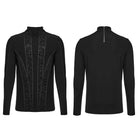 PUNK RAVE Men's Punk Studded Distressed Mock Neck Long Sleeve Top Black