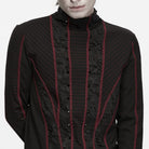 PUNK RAVE Men's Punk Studded Distressed Mock Neck Long Sleeve Top Black-Red