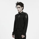 PUNK RAVE Men's Punk Studded Eyelet Zipper Mock Neck Long Sleeve Top