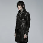 PUNK RAVE Men's Punk Studded Faux Leather Zipper Jacket Black