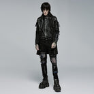 PUNK RAVE Men's Punk Studded Faux Leather Zipper Jacket Black