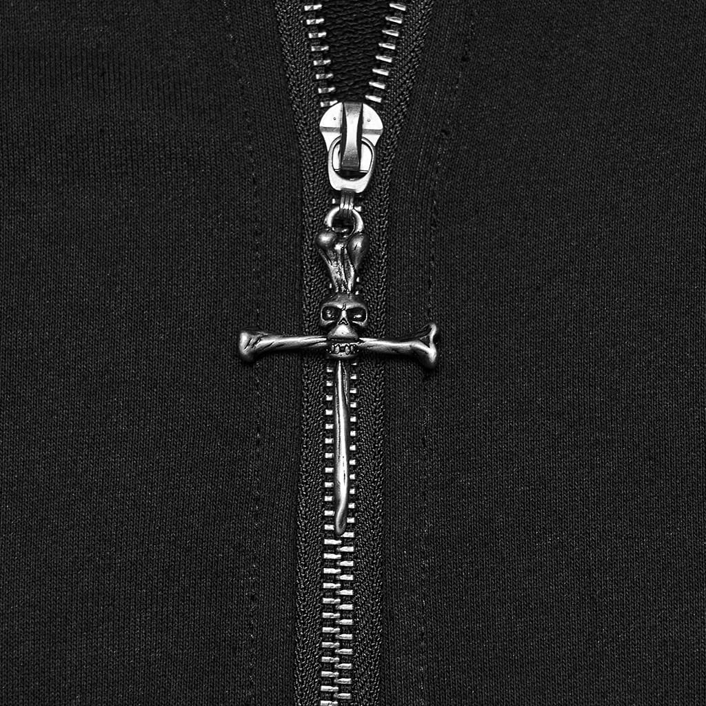 PUNK RAVE Men's Punk Studded Front Zipper Hooded Long Jacket