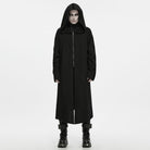 PUNK RAVE Men's Punk Studded Front Zipper Hooded Long Jacket