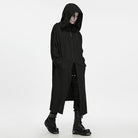 PUNK RAVE Men's Punk Studded Front Zipper Hooded Long Jacket