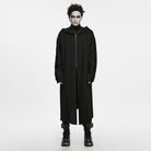 PUNK RAVE Men's Punk Studded Front Zipper Hooded Long Jacket