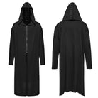 PUNK RAVE Men's Punk Studded Front Zipper Hooded Long Jacket