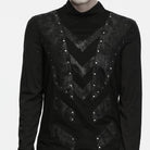 PUNK RAVE Men's Punk Studded Mock Neck Long Sleeve Top