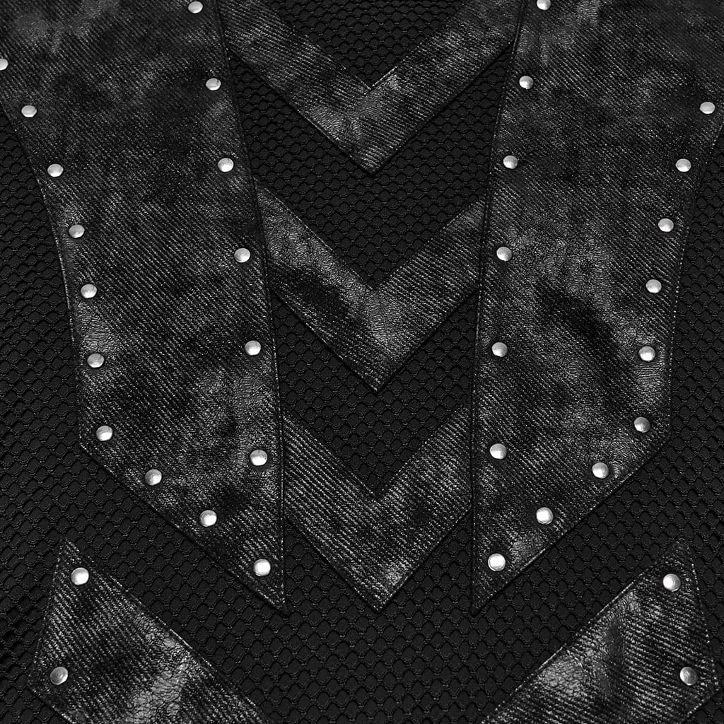 PUNK RAVE Men's Punk Studded Mock Neck Long Sleeve Top