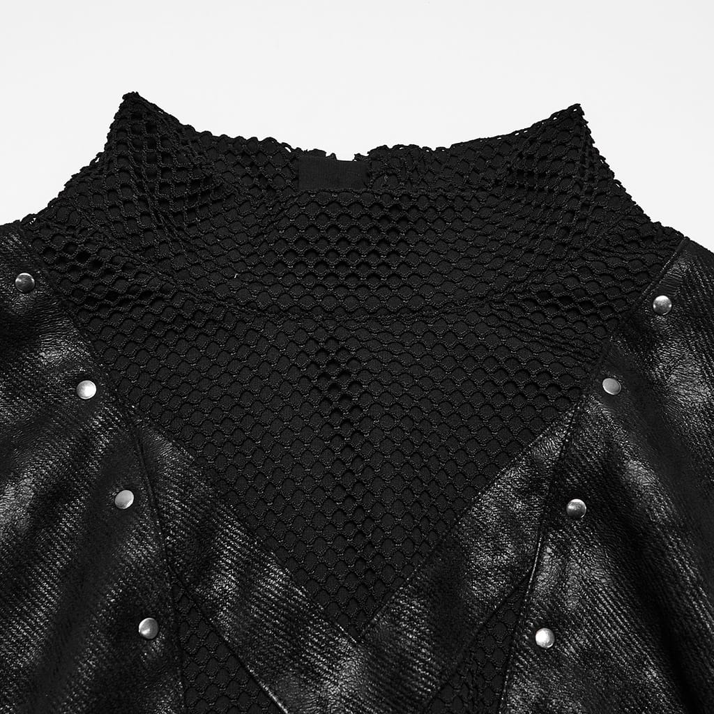 PUNK RAVE Men's Punk Studded Mock Neck Long Sleeve Top